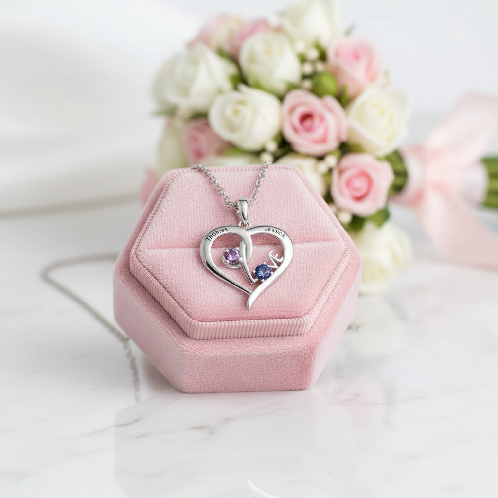 Personalized Heart Name Necklace with Birthstone-Black Diamonds New York