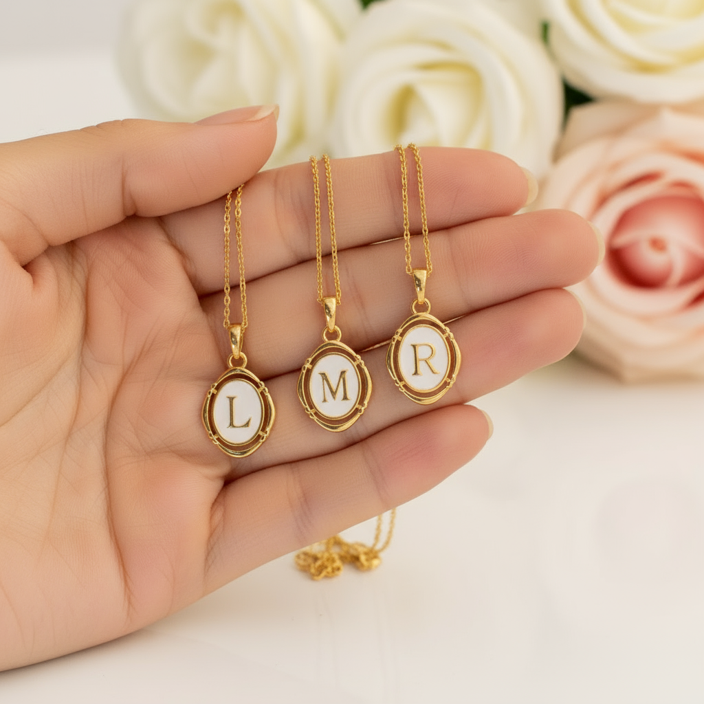 Personalized Initial Letters Women's Necklace with Acrylic-Black Diamonds New York