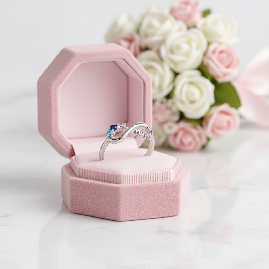 Personalized Mothers Rings with 3 Birthstones-Black Diamonds New York