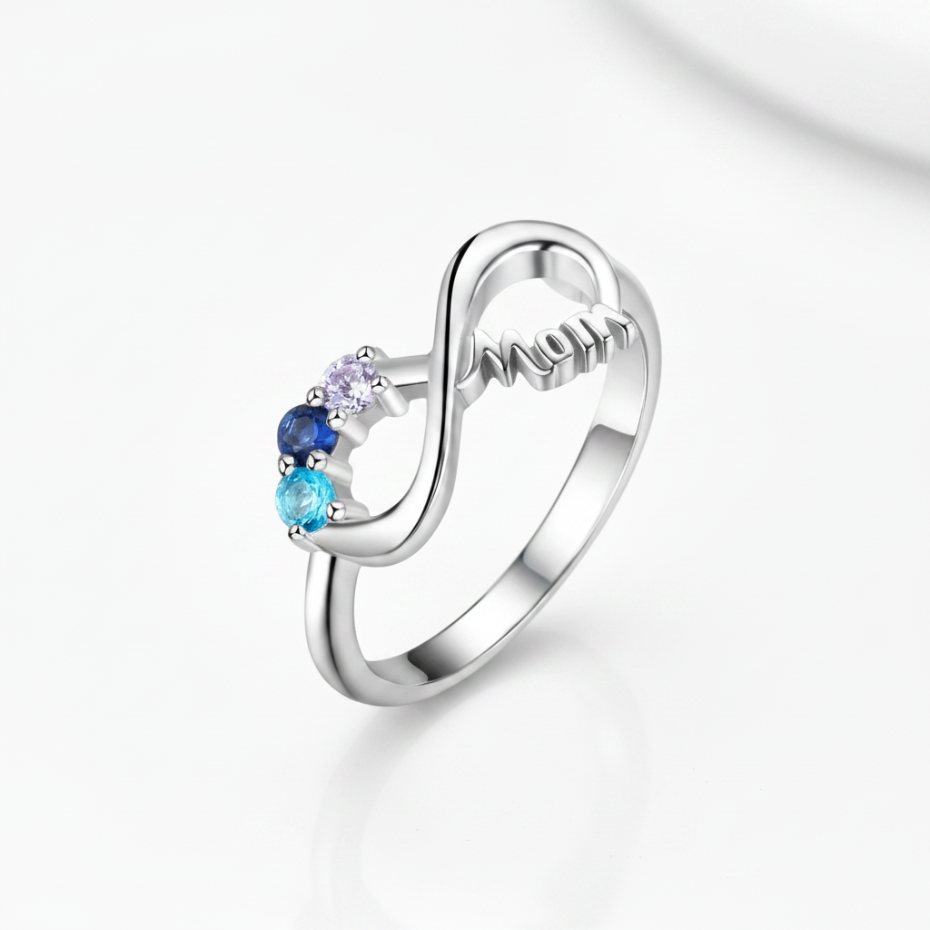 Personalized Mothers Rings with 3 Birthstones-Black Diamonds New York