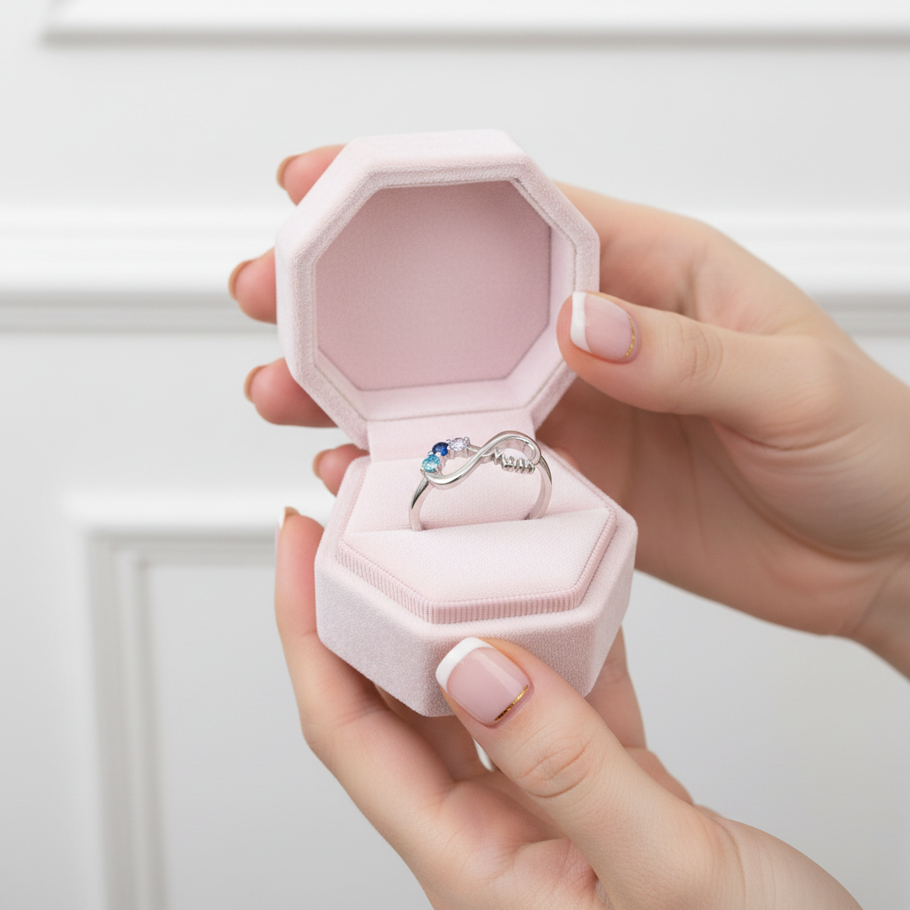 Personalized Mothers Rings with 3 Birthstones-Black Diamonds New York