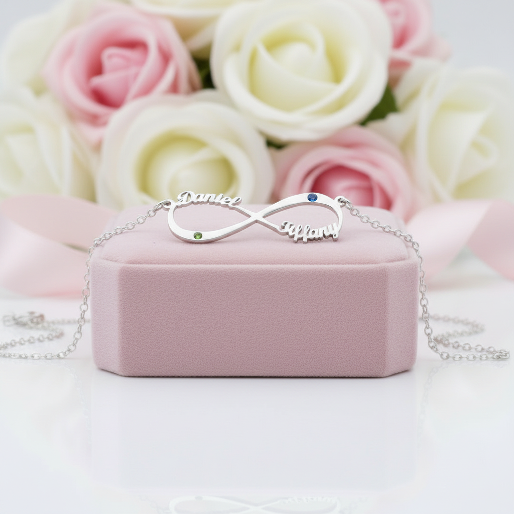 Personalized Two-Names Infinity Necklace-Black Diamonds New York