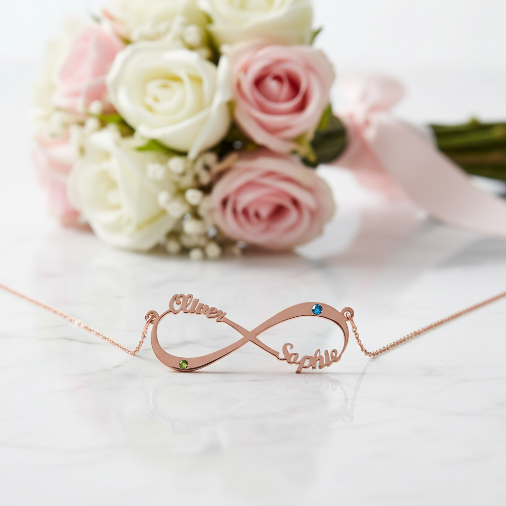 Personalized Two-Names Infinity Necklace-Black Diamonds New York