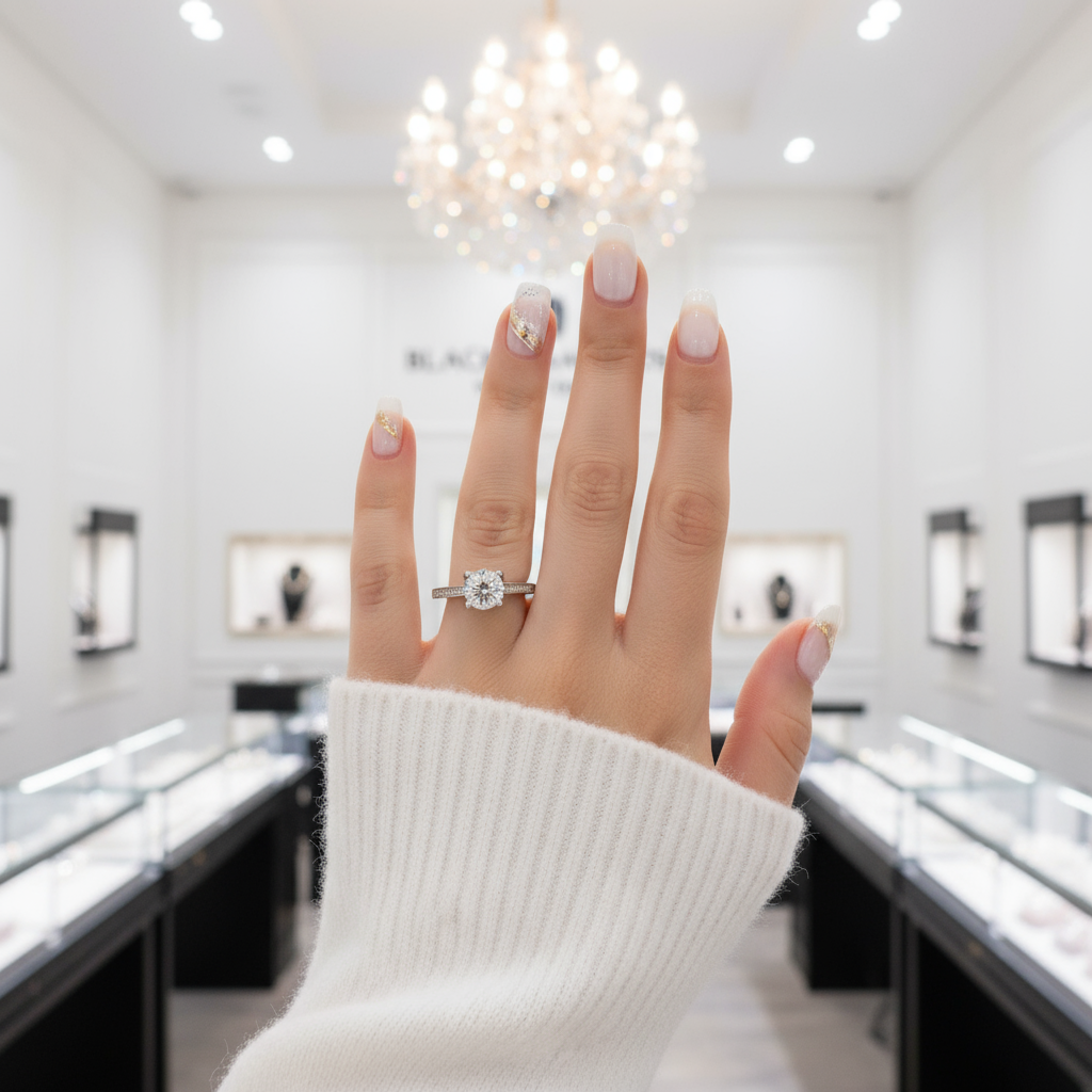 Petite Milgrain Engagement Ring With Diamonds-Black Diamonds New York