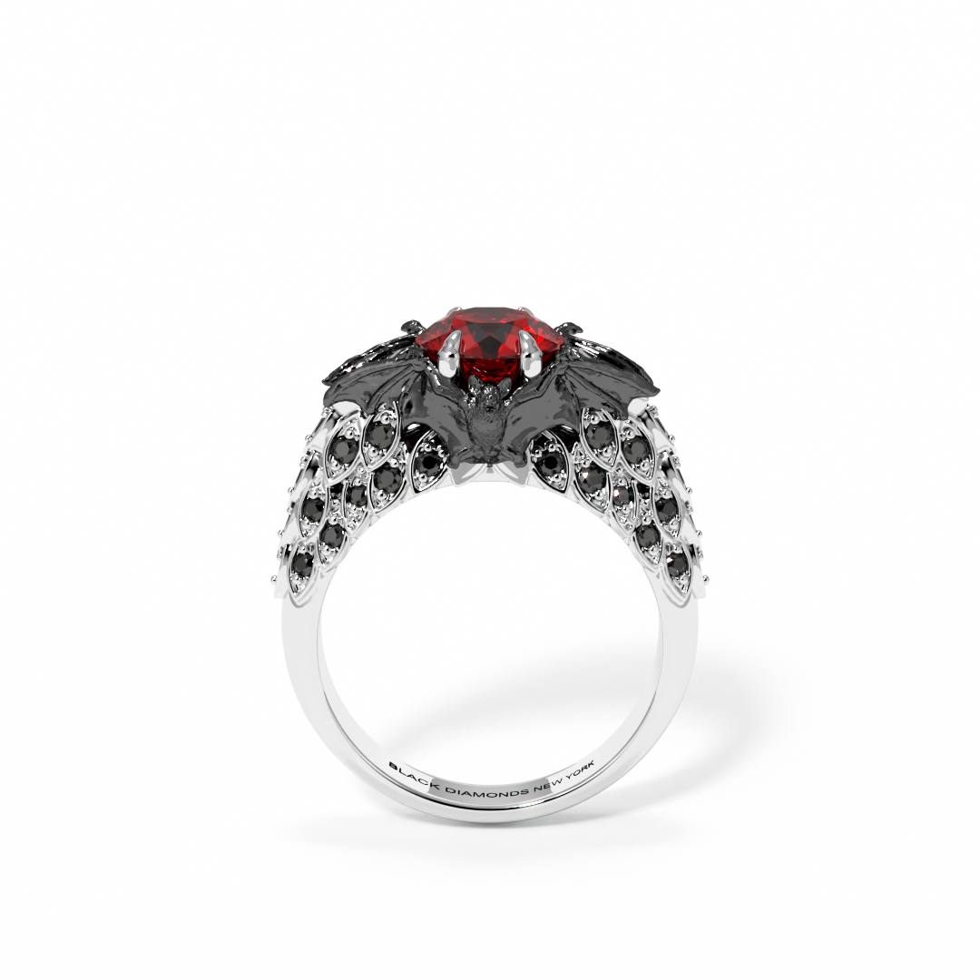 Bat's Kiss Promise Ring- 1.5 Ct Round and Coffin Cut Diamond Option Gothic Ring-Black Diamonds New York