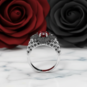 Bat's Kiss Promise Ring- 1.5 Ct Round and Coffin Cut Diamond Option Gothic Ring-Black Diamonds New York