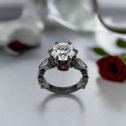 Through Eternity Ring- 3 ct Round Cut Diamond with Spider Legs Gothic Wedding Ring-Black Diamonds New York