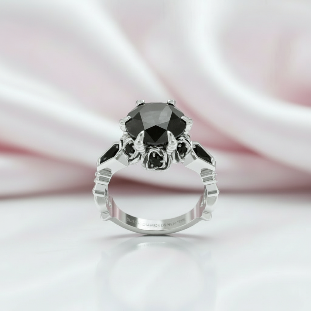 Through Eternity Ring- 3 ct Round Cut Diamond Option with Spider Legs Gothic Wedding Ring-Black Diamonds New York