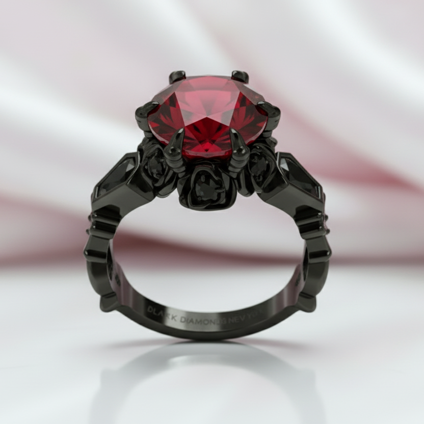 Through Eternity Ring- 3 ct Round Cut Diamond with Spider Legs Gothic Wedding Ring-Black Diamonds New York