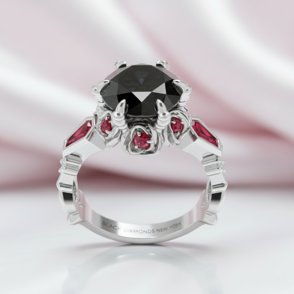 Through Eternity Ring- 3 ct Round Cut Diamond Option with Spider Legs Gothic Wedding Ring-Black Diamonds New York