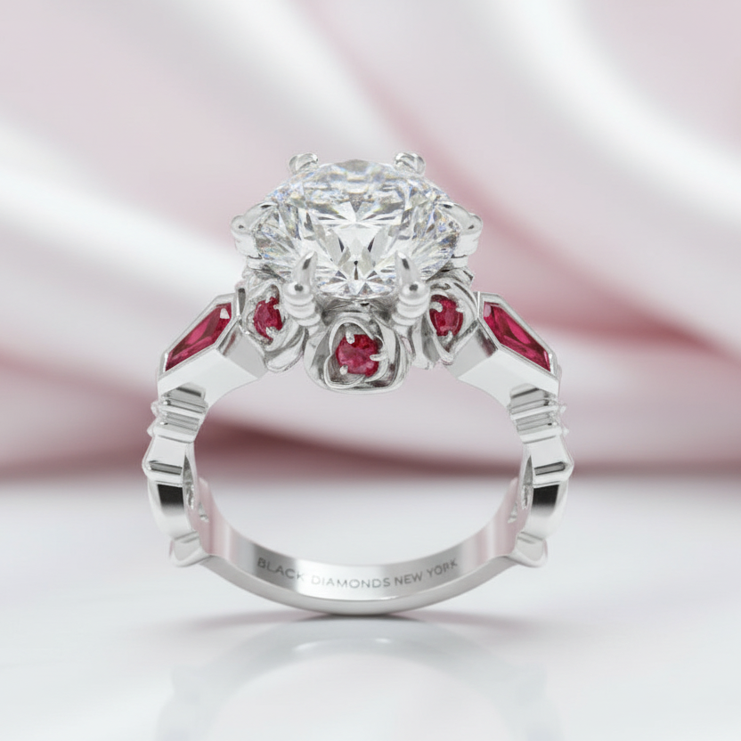 Through Eternity Ring- 3 ct Round Cut Diamond with Spider Legs Gothic Wedding Ring-Black Diamonds New York