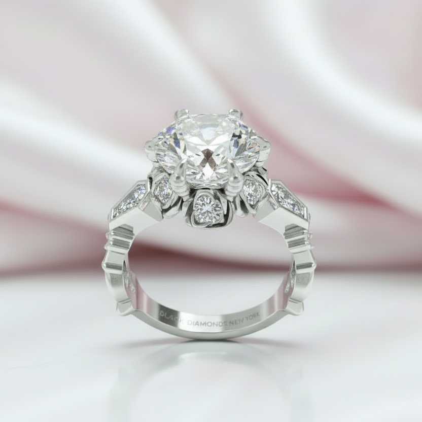 Through Eternity Ring- 3 ct Round Cut Diamond Option with Spider Legs Gothic Wedding Ring-Black Diamonds New York