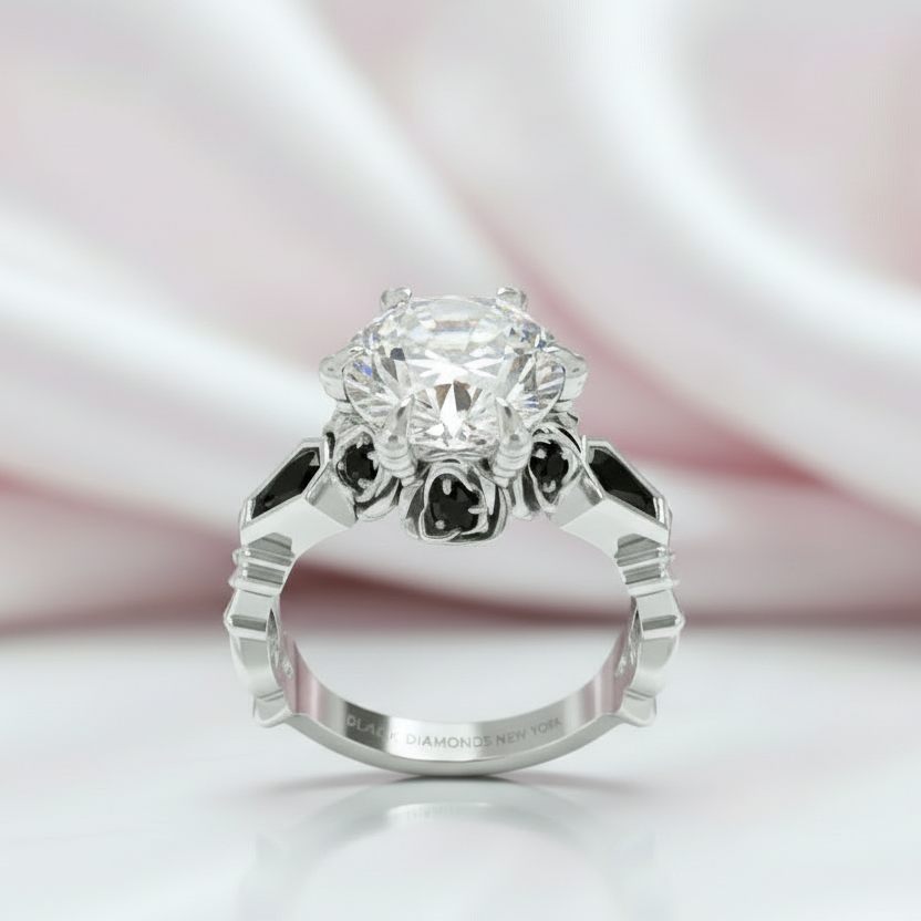 Through Eternity Ring- 3 ct Round Cut Diamond Option with Spider Legs Gothic Wedding Ring-Black Diamonds New York