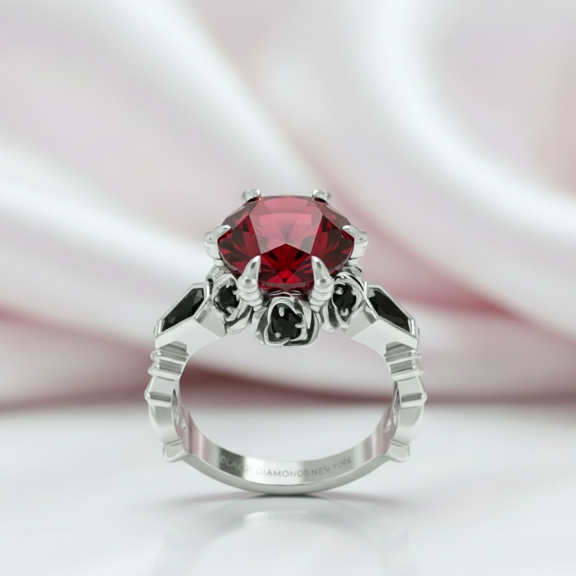 Through Eternity Ring- 3 ct Round Cut Diamond with Spider Legs Gothic Wedding Ring-Black Diamonds New York