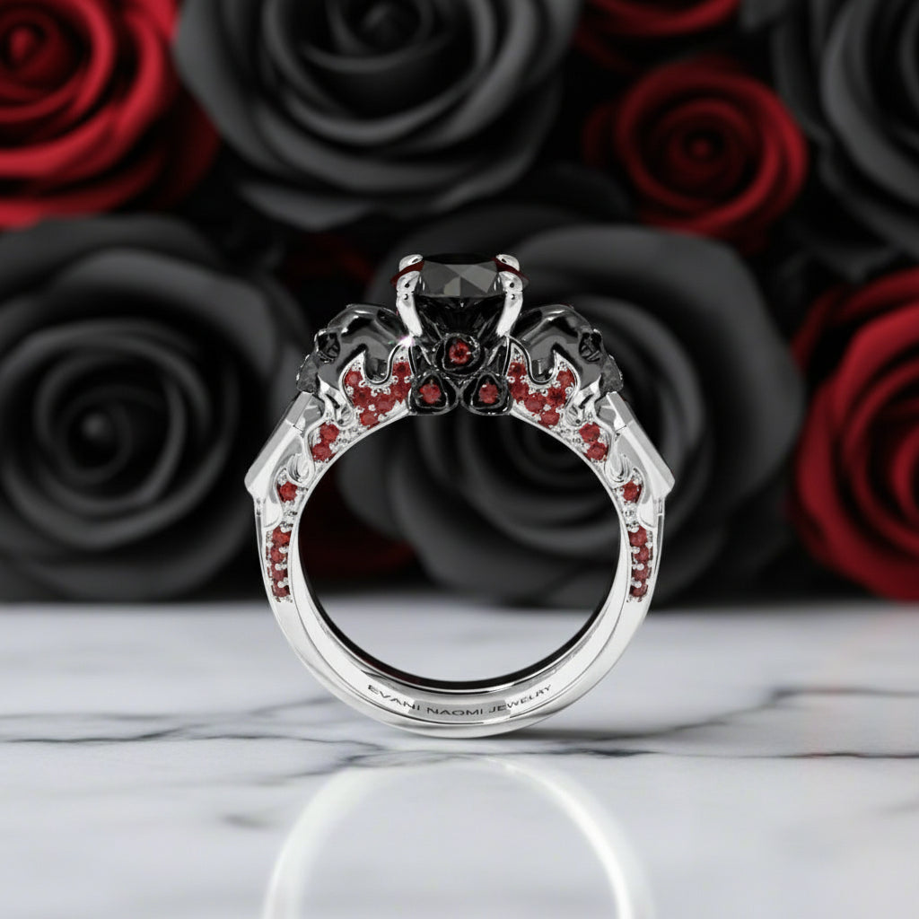 Eternal Flame- Round Cut Diamond Coffin Wedding Ring Set-Black Diamonds New York