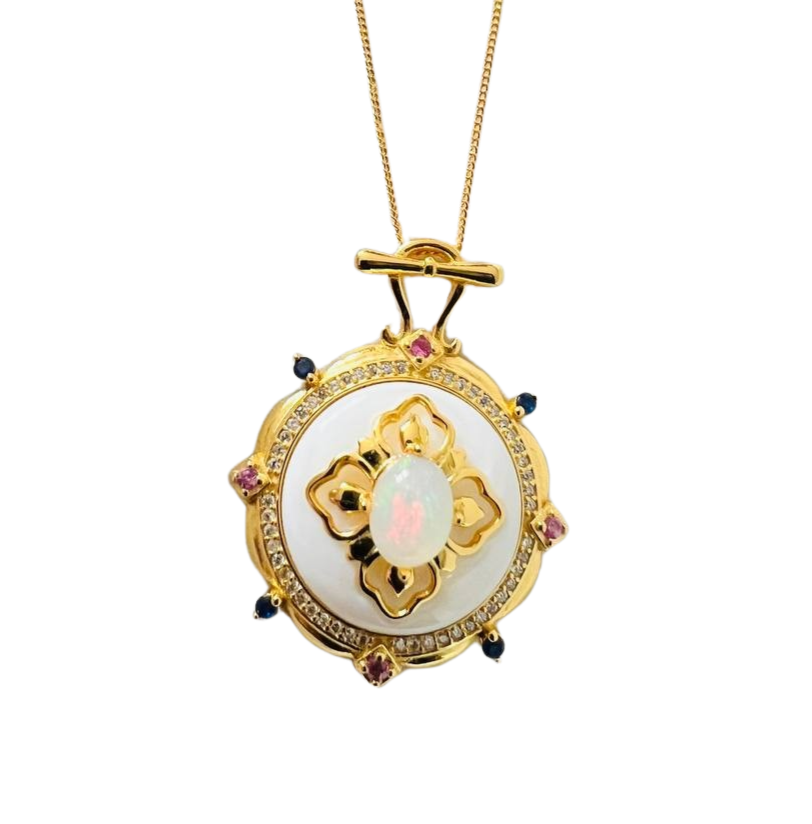 Classic Oval Opal Pendant Necklace-Black Diamonds New York