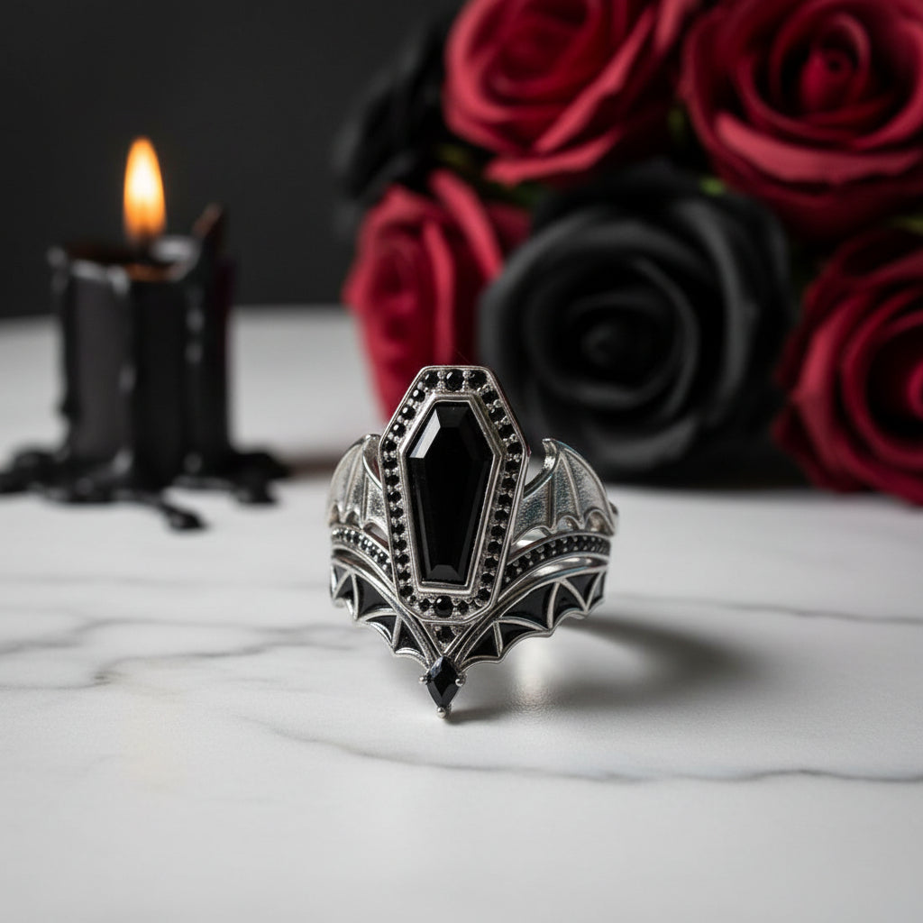 Wings Of Eternity- Coffin Cut Diamond Option Bat Wings Wedding Rings-Black Diamonds New York