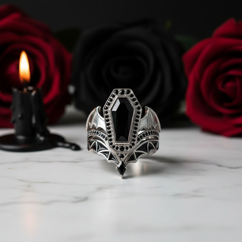 Wings Of Eternity- Coffin Cut Diamond Option Bat Wings Wedding Rings-Black Diamonds New York