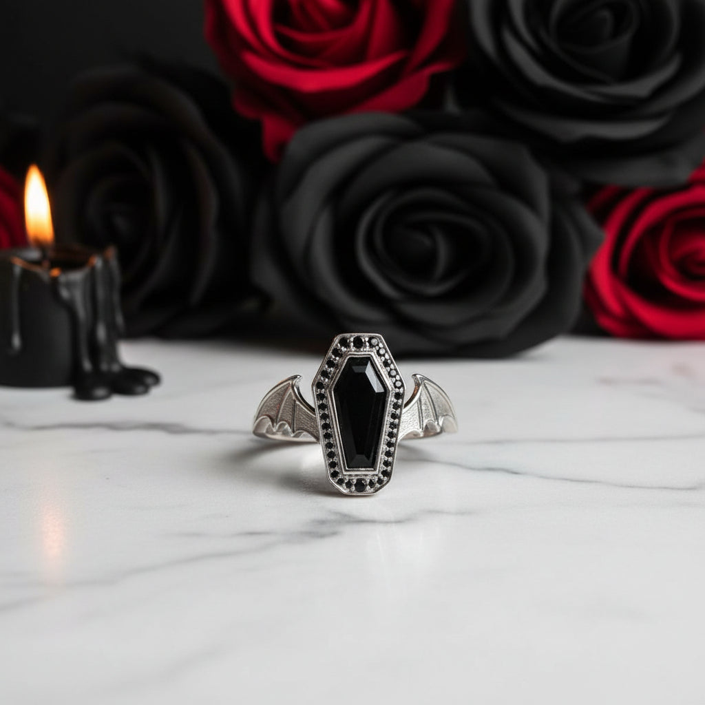 Wings Of Eternity- Coffin Cut Diamond Option Bat Wings Wedding Rings-Black Diamonds New York