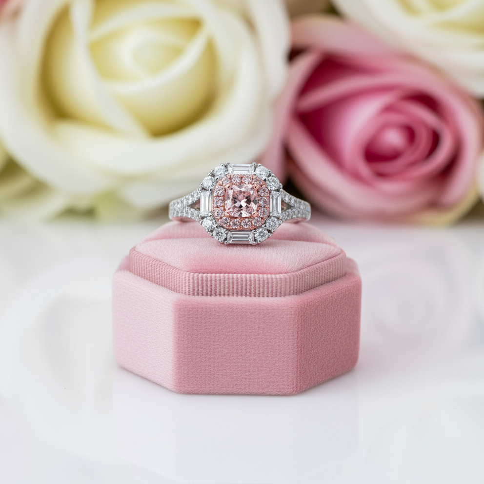 Pink Cushion Cut Diamond Engagement Ring-Black Diamonds New York