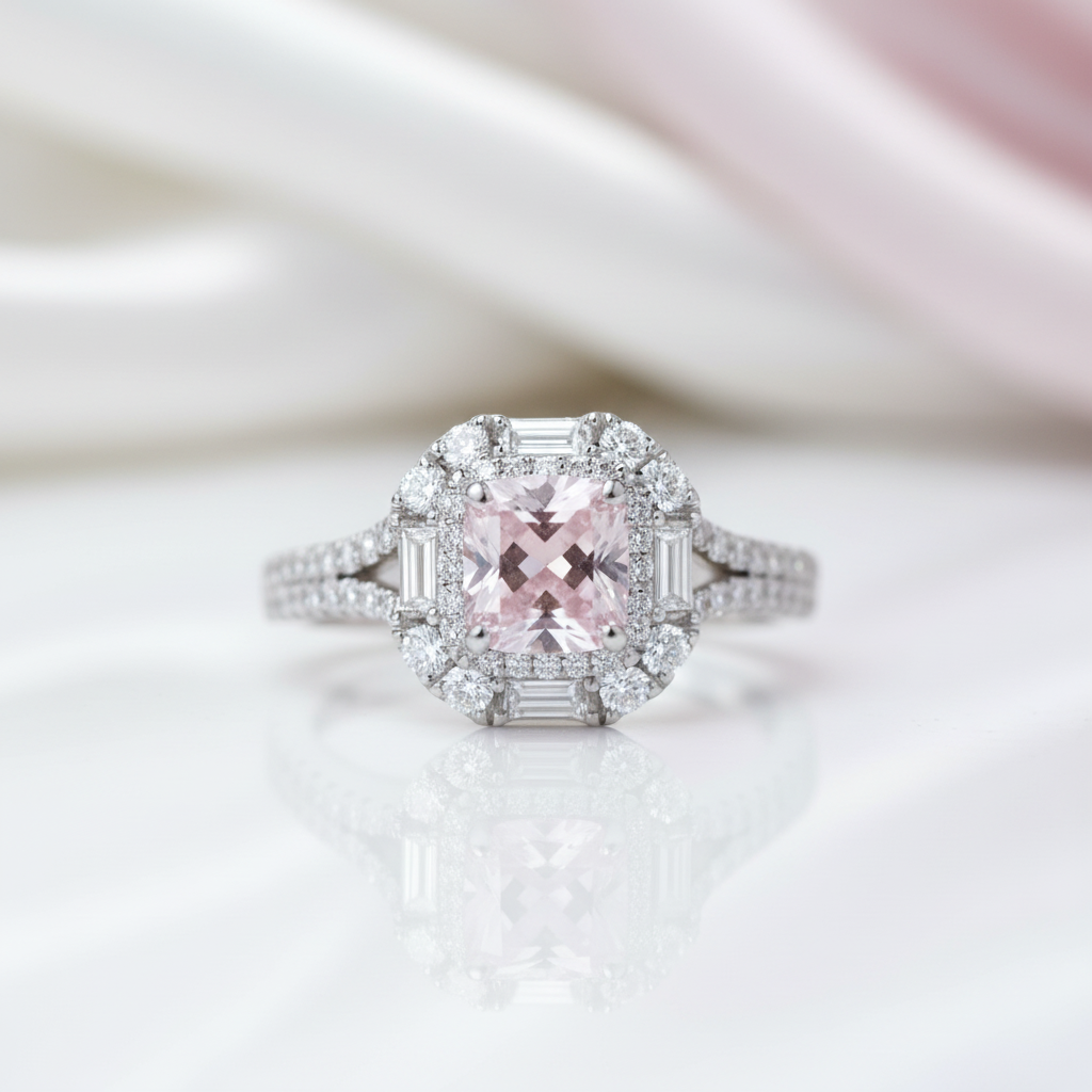 Pink Cushion Cut Diamond Option Engagement Ring-Black Diamonds New York