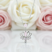 Pink Opal Lotus Flower Pendant Necklace-Black Diamonds New York