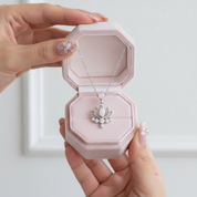 Pink Opal Lotus Flower Pendant Necklace-Black Diamonds New York