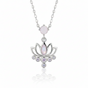 Pink Opal Lotus Flower Pendant Necklace-Black Diamonds New York