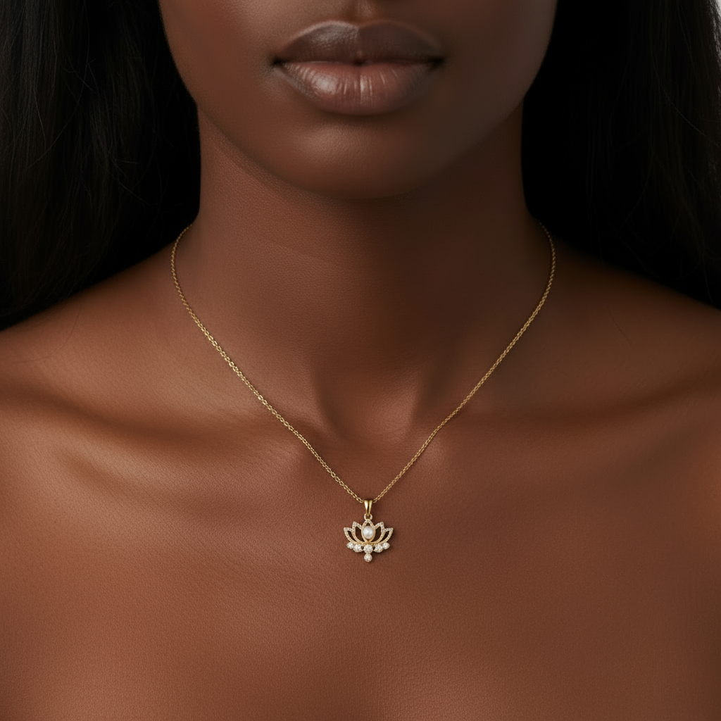 Pink Opal Lotus Flower Pendant Necklace-Black Diamonds New York