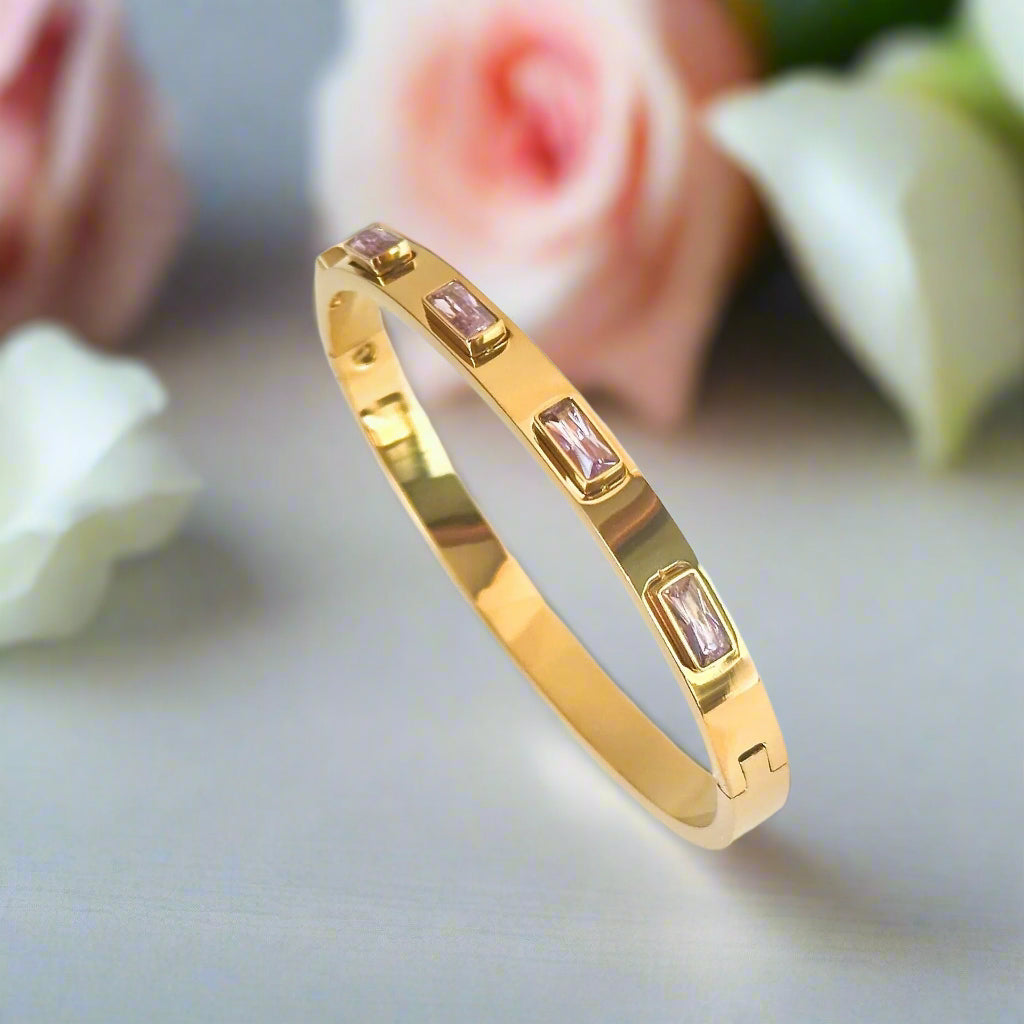 Pink Emerald Cut Diamond Inlaid Bangle-Black Diamonds New York