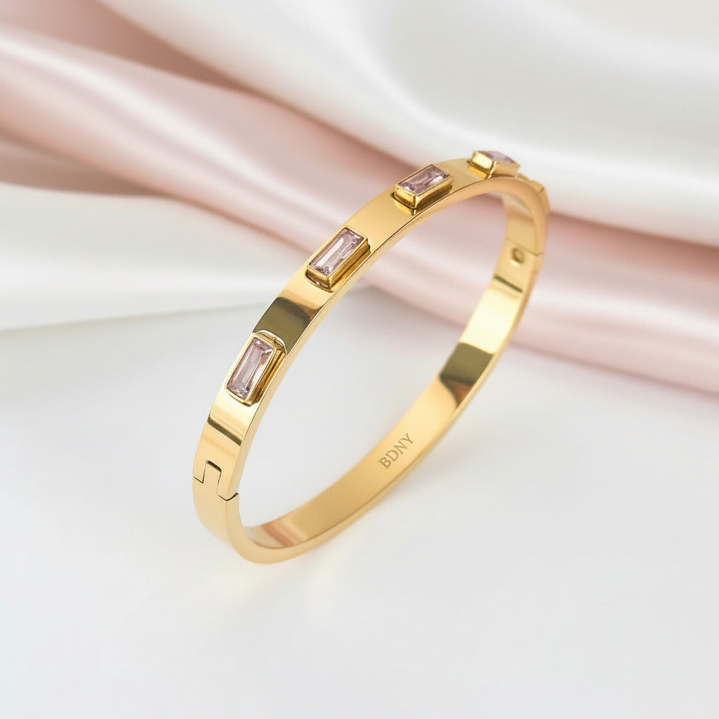Pink Emerald Cut Diamond Option Inlaid Bangle-Black Diamonds New York