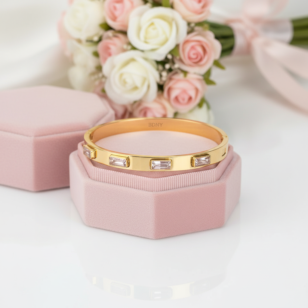 Pink Emerald Cut Diamond Option Inlaid Bangle-Black Diamonds New York