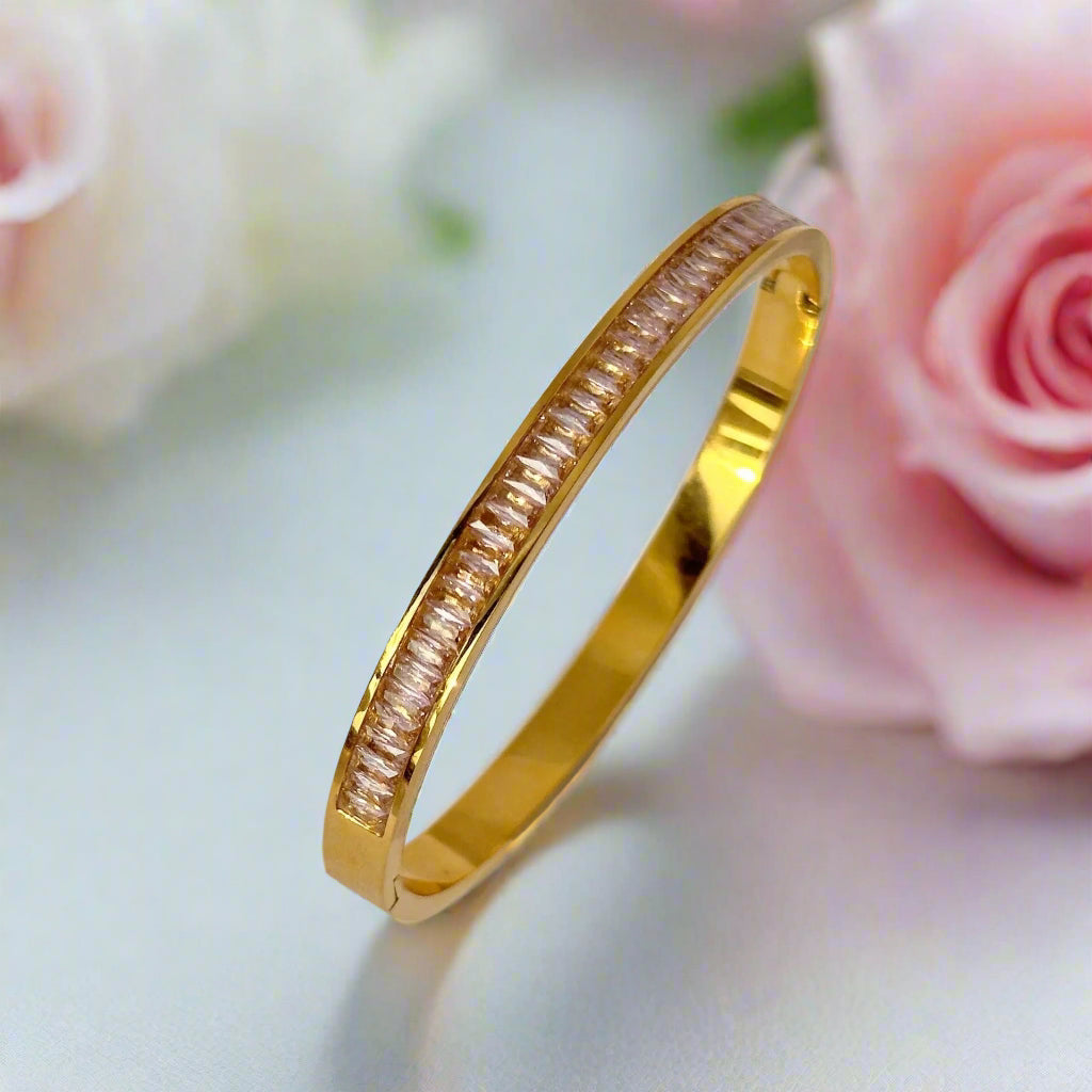 Pink Emerald Cut Diamond Inlaid Bangle-Black Diamonds New York