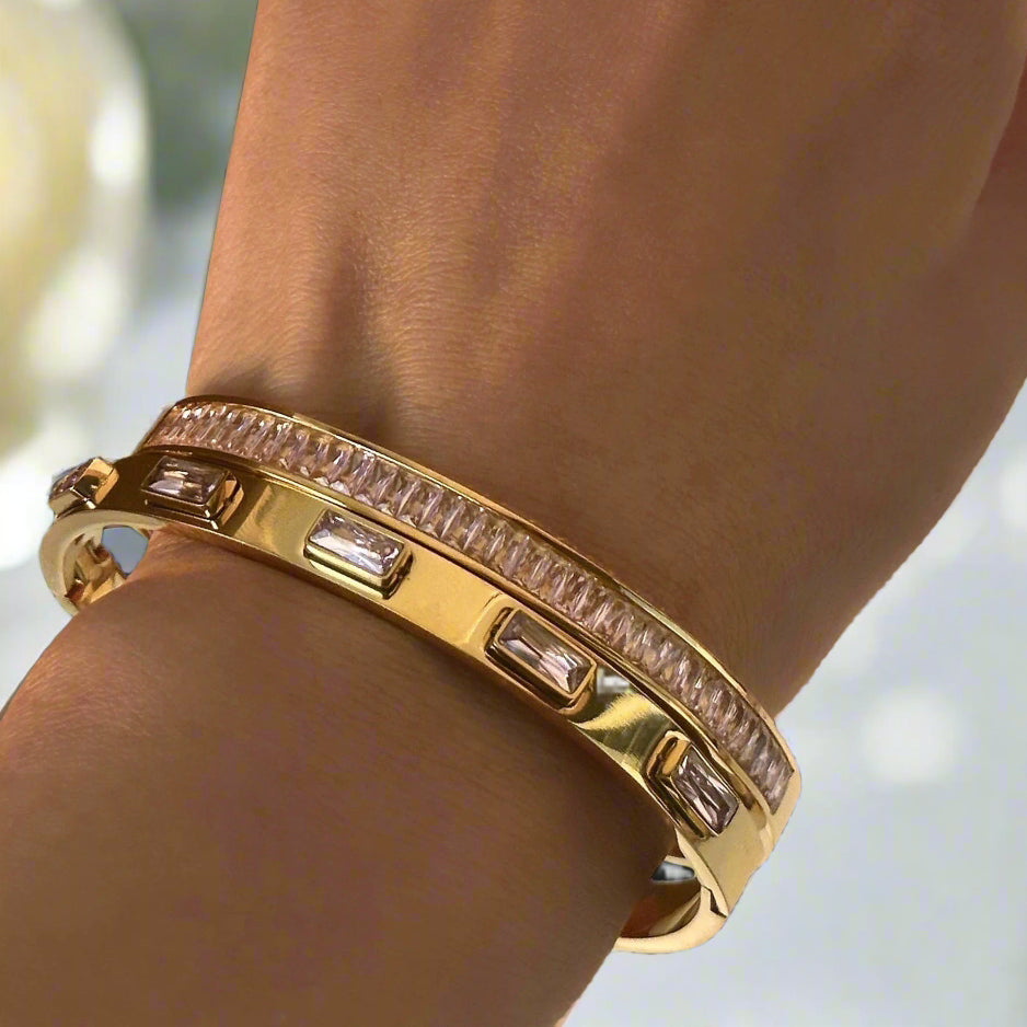 Pink Emerald Cut Diamond Inlaid Bangle-Black Diamonds New York