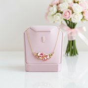 Pink Enamel Flower Necklace-Black Diamonds New York