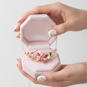 Pink Enamel Flower Necklace-Black Diamonds New York