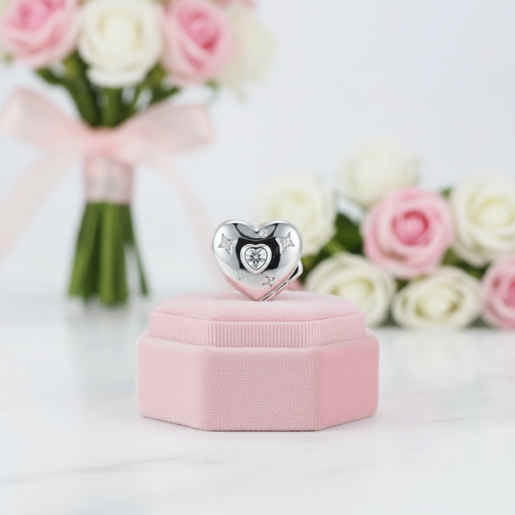 Pink Heart Charms & Pendant-Black Diamonds New York