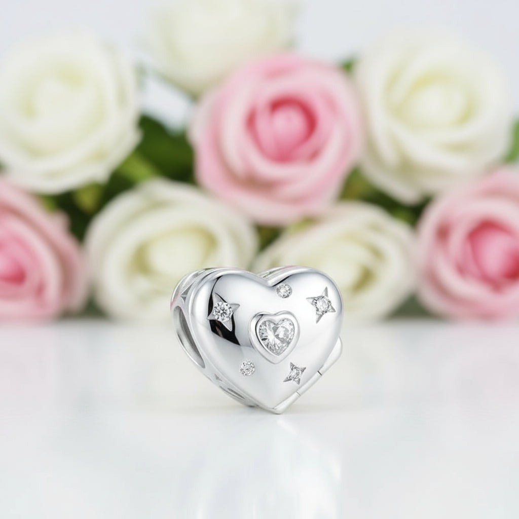 Pink Heart Charms & Pendant-Black Diamonds New York