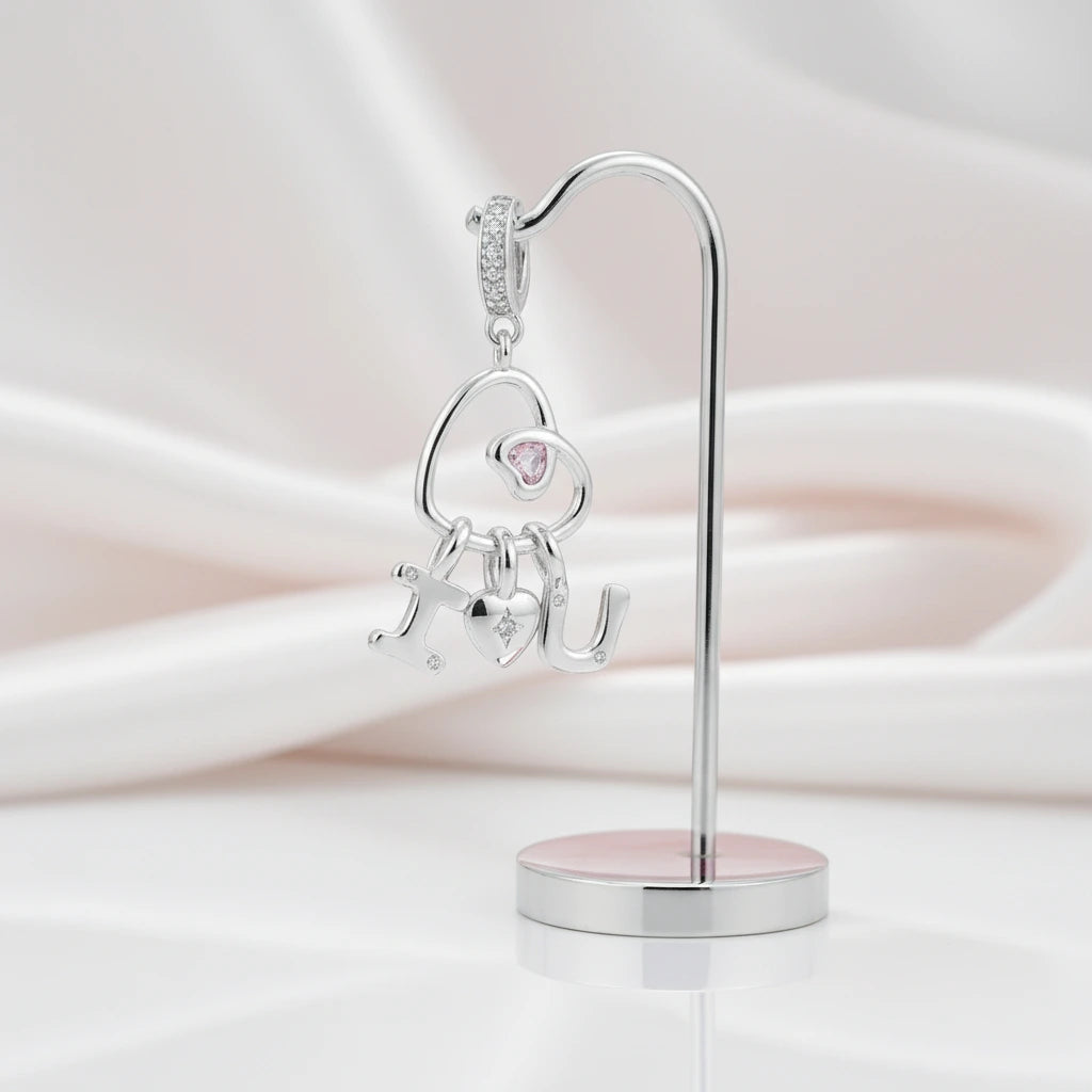 Pink Heart Charms & Pendant-Black Diamonds New York