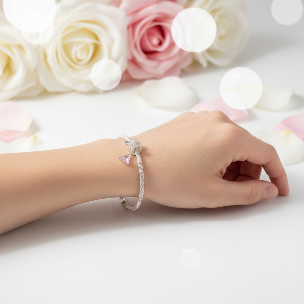 Pink Heart Charms & Pendant-Black Diamonds New York