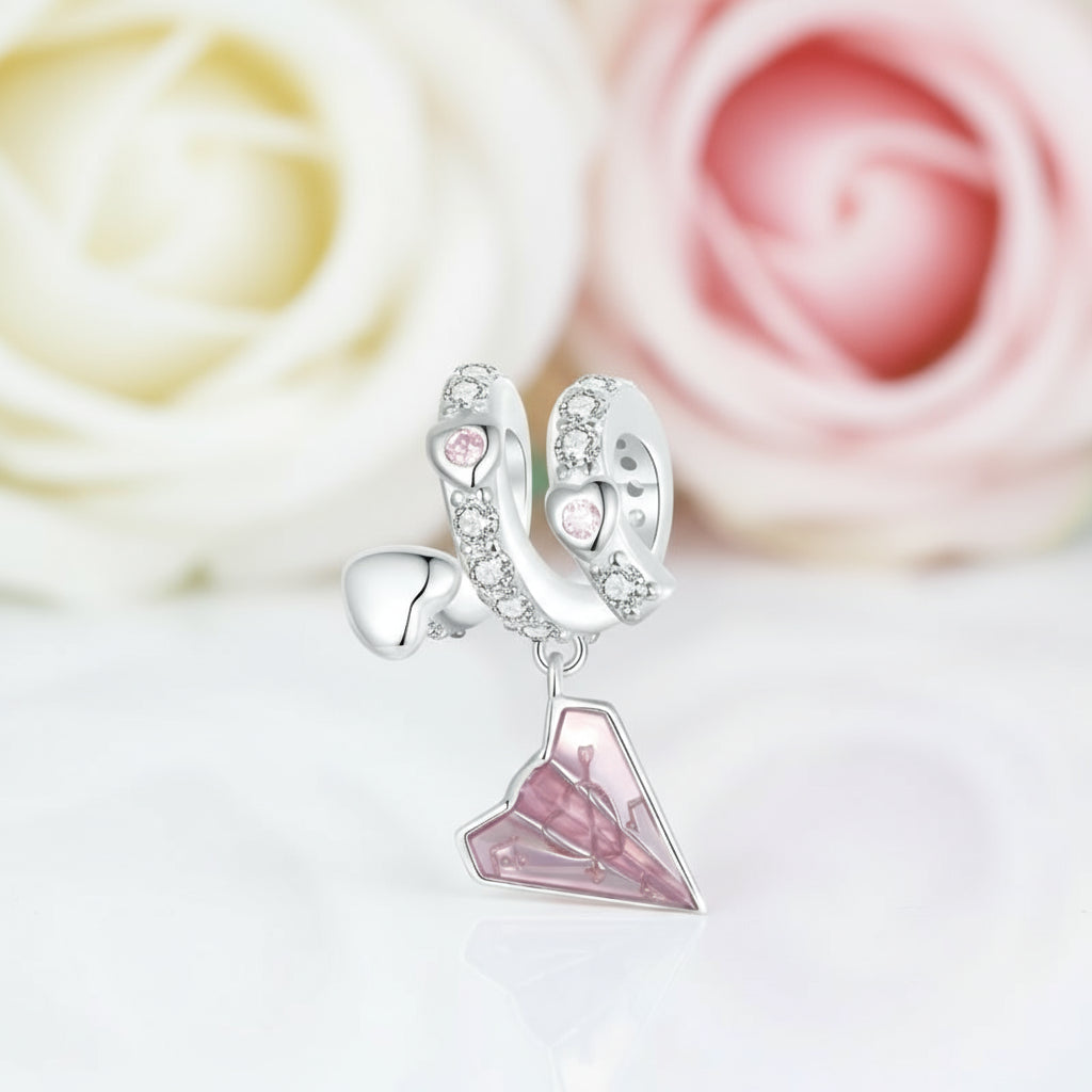 Pink Heart Charms & Pendant-Black Diamonds New York