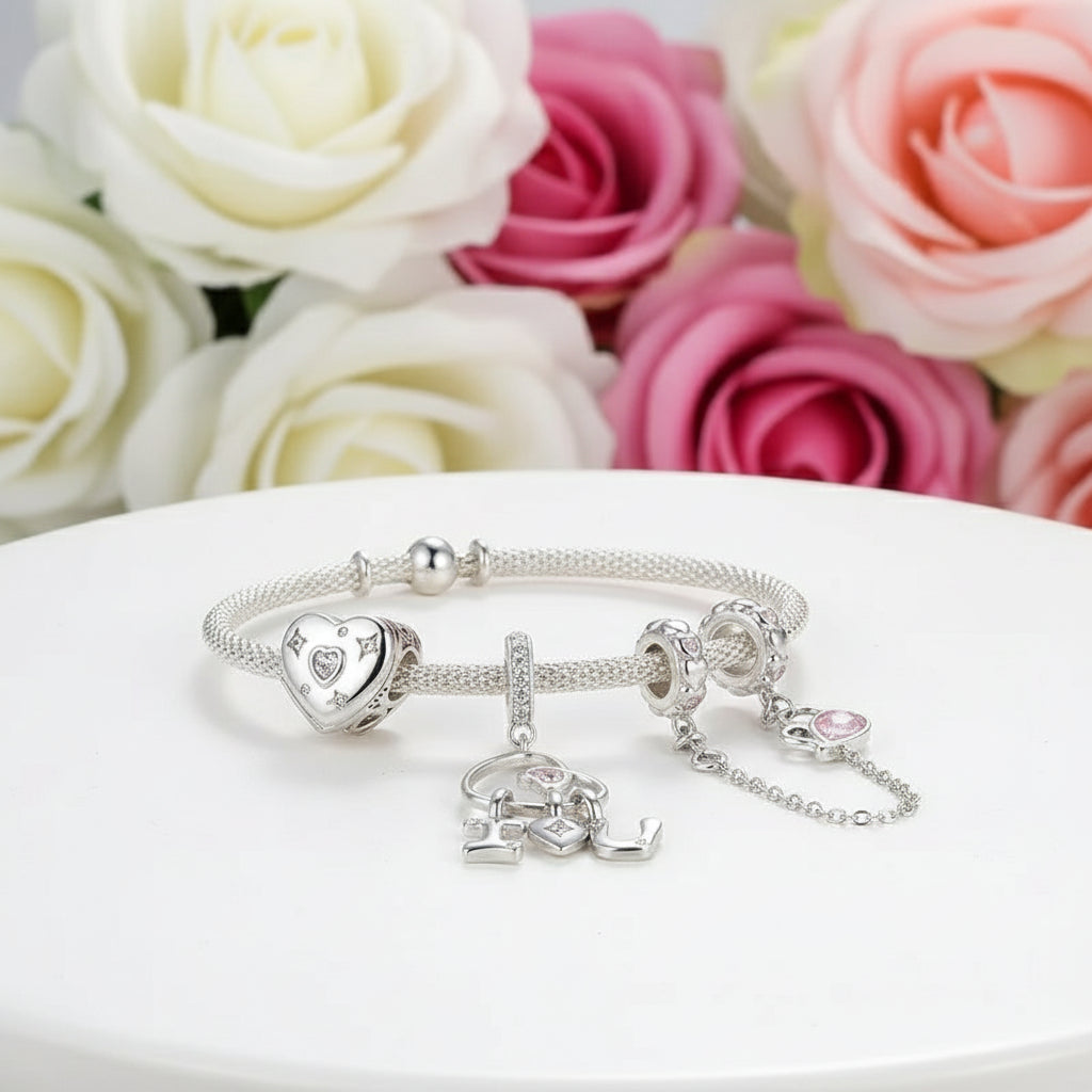 Pink Heart Charms & Pendant-Black Diamonds New York