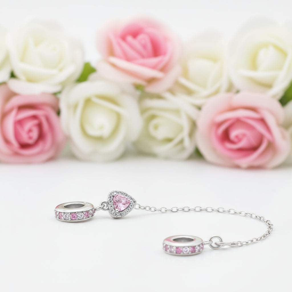 Pink Heart Charms & Pendant-Black Diamonds New York