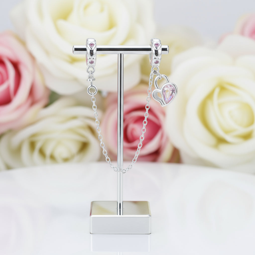 Pink Heart Charms & Pendant-Black Diamonds New York