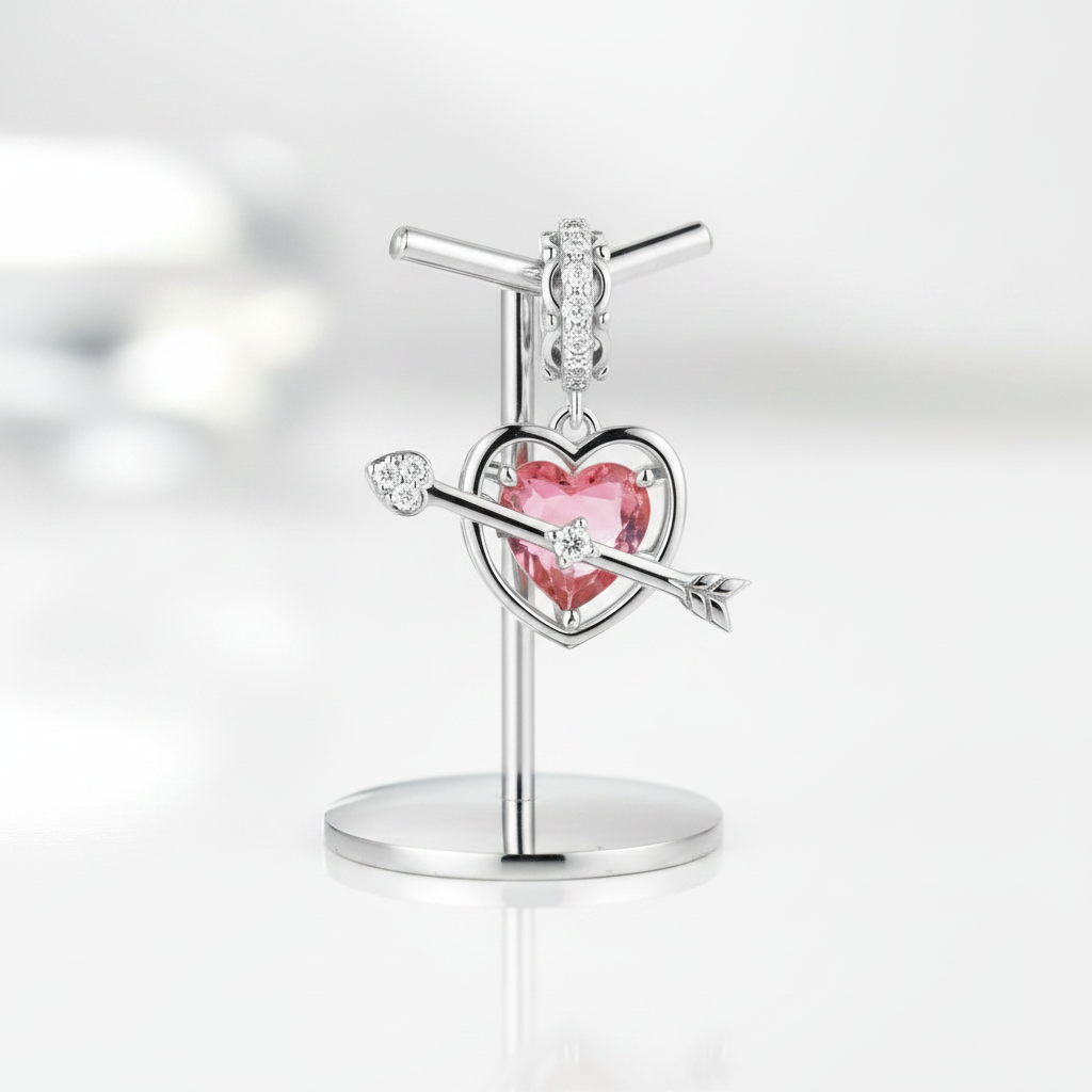 Pink Heart & Cupid's Arrow Charm-Black Diamonds New York
