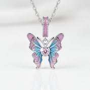 Pink Heart Cut Diamond Option Butterfly Pendant Necklace-Black Diamonds New York