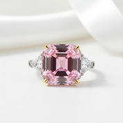 Pink Sapphire Asscher Cut and Trillion Cut Three Stone Engagement-Black Diamonds New York