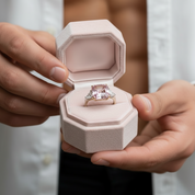 Pink Sapphire Asscher Cut and Trillion Cut Three Stone Engagement-Black Diamonds New York