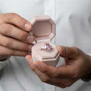 Pink Sapphire Emerald Cut Three Stone Engagement Ring-Black Diamonds New York