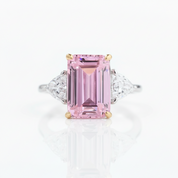 Pink Sapphire Emerald Cut Three Stone Engagement Ring-Black Diamonds New York